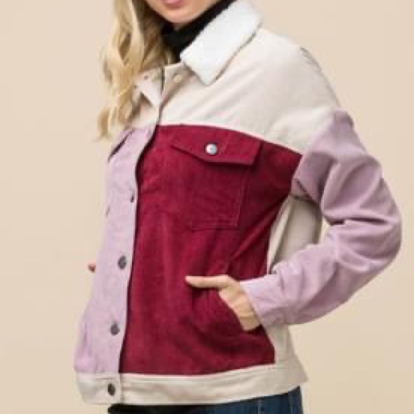 Pink Maroon Colorblock Corduroy Jacket - Picture 2 of 4